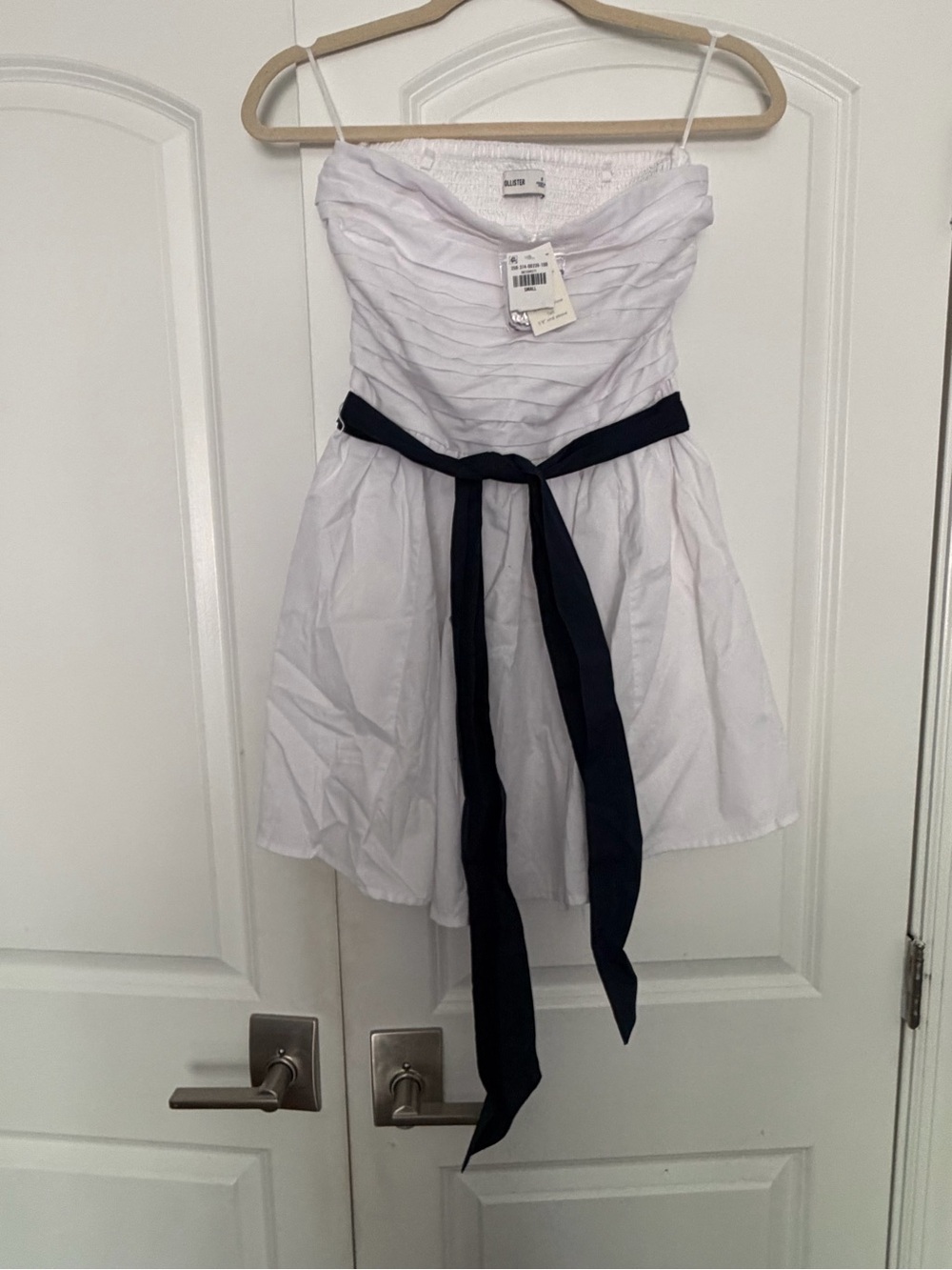 Hollister White Strapless Dress with Navy Sash